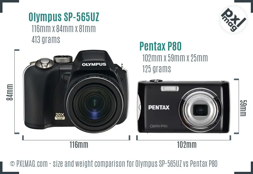 Olympus SP-565UZ vs Pentax P80 size comparison