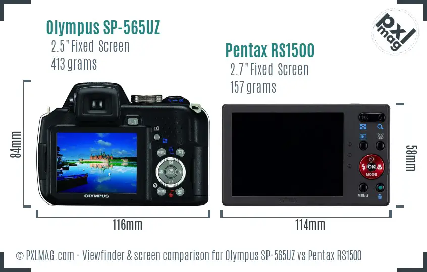 Olympus SP-565UZ vs Pentax RS1500 Screen and Viewfinder comparison