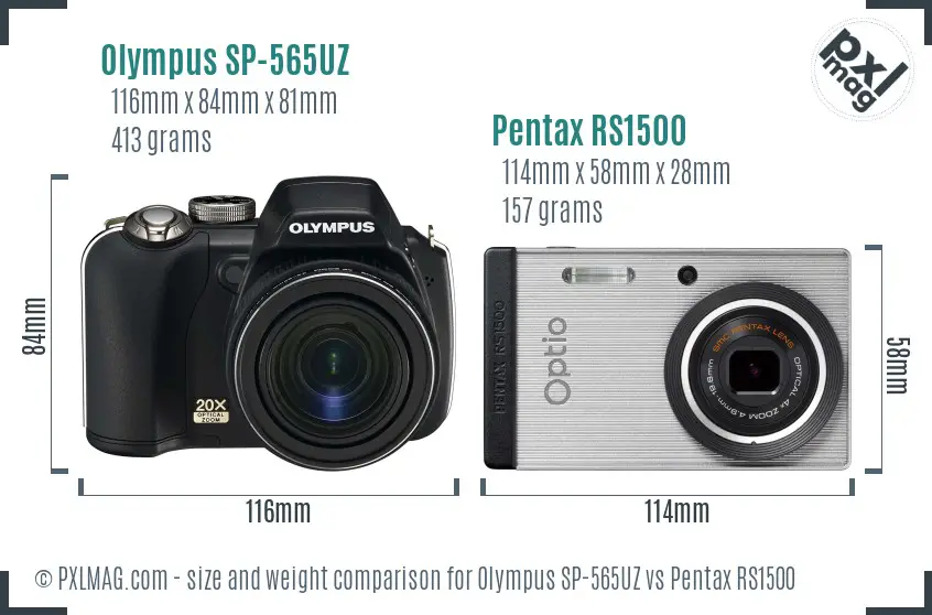 Olympus SP-565UZ vs Pentax RS1500 size comparison