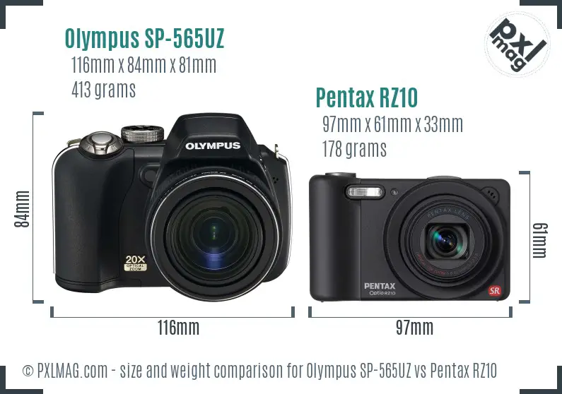 Olympus SP-565UZ vs Pentax RZ10 size comparison