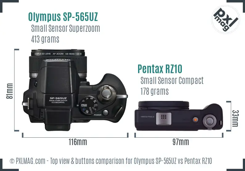 Olympus SP-565UZ vs Pentax RZ10 top view buttons comparison