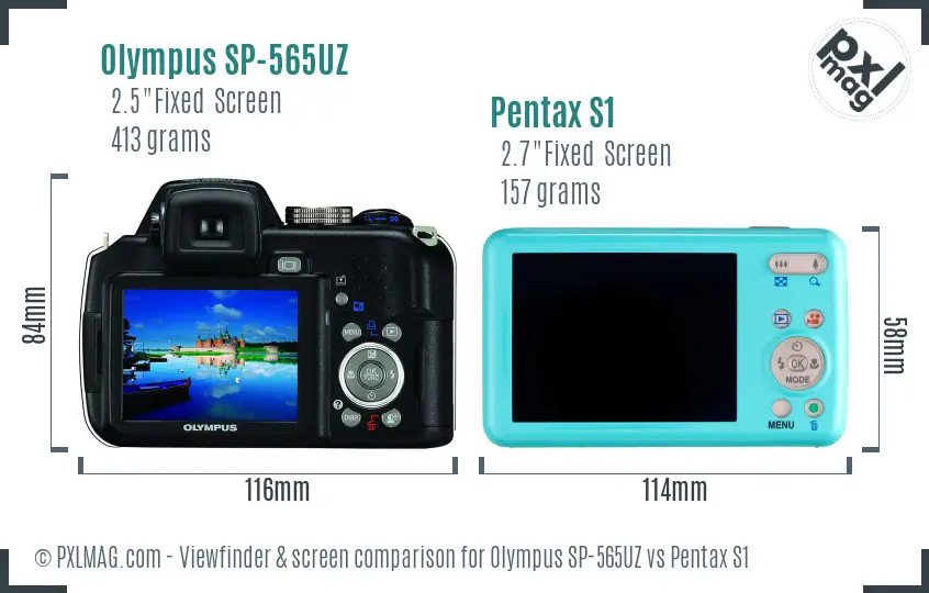 Olympus SP-565UZ vs Pentax S1 Screen and Viewfinder comparison