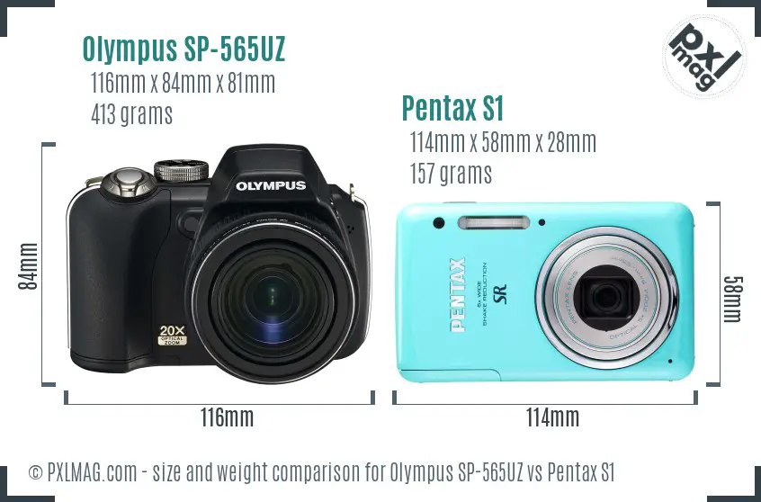 Olympus SP-565UZ vs Pentax S1 size comparison