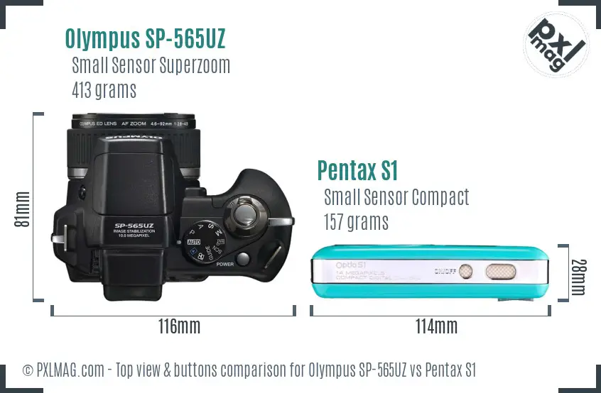 Olympus SP-565UZ vs Pentax S1 top view buttons comparison