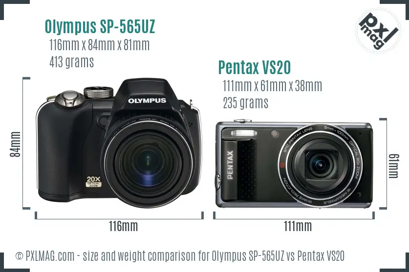 Olympus SP-565UZ vs Pentax VS20 size comparison