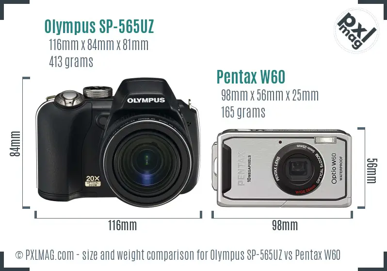 Olympus SP-565UZ vs Pentax W60 size comparison