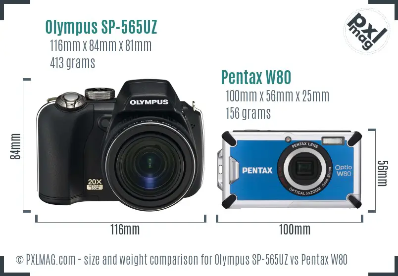 Olympus SP-565UZ vs Pentax W80 size comparison