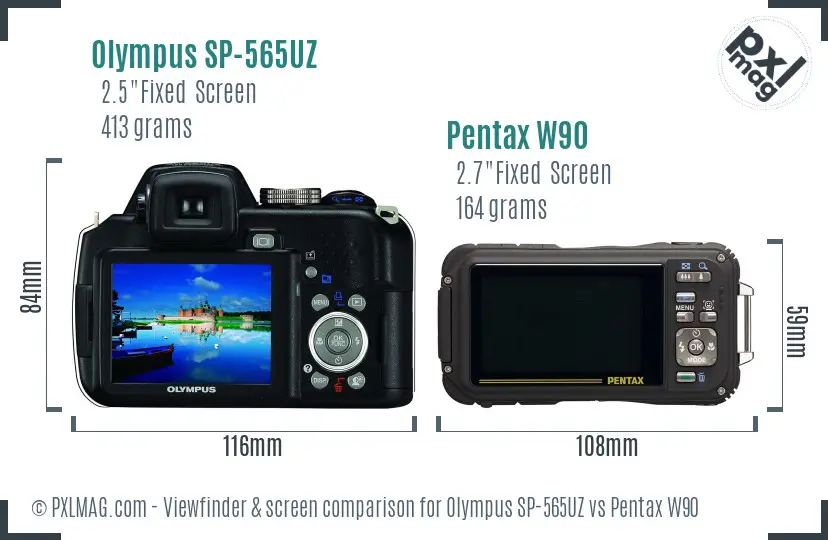 Olympus SP-565UZ vs Pentax W90 Screen and Viewfinder comparison