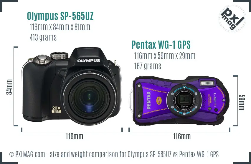 Olympus SP-565UZ vs Pentax WG-1 GPS size comparison