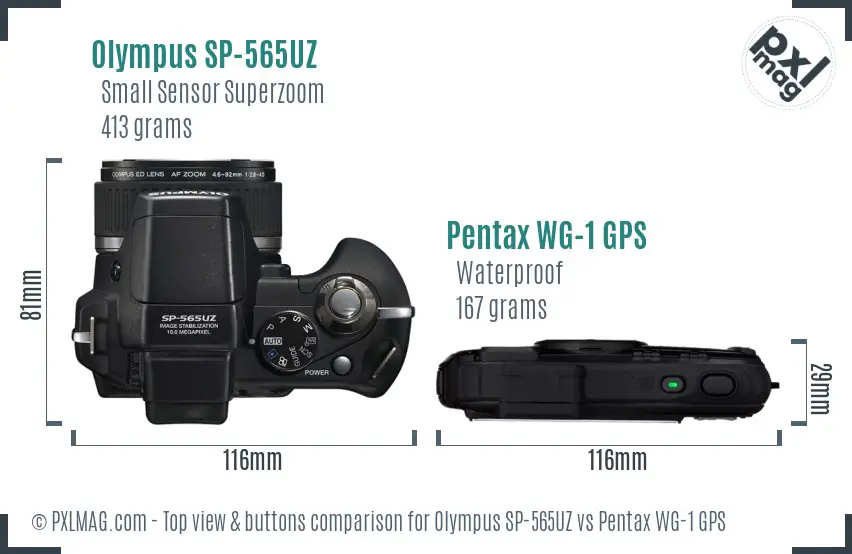 Olympus SP-565UZ vs Pentax WG-1 GPS top view buttons comparison