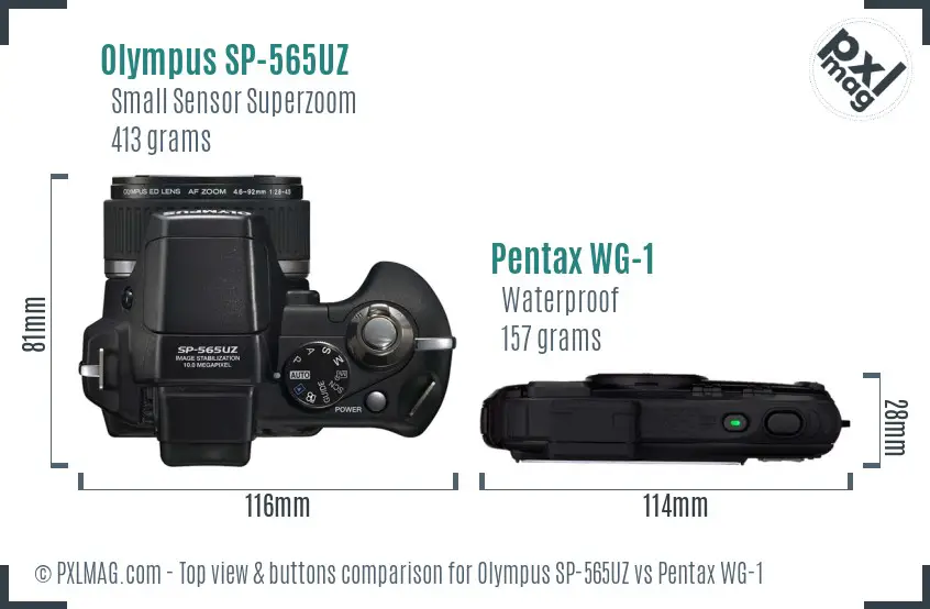 Olympus SP-565UZ vs Pentax WG-1 top view buttons comparison