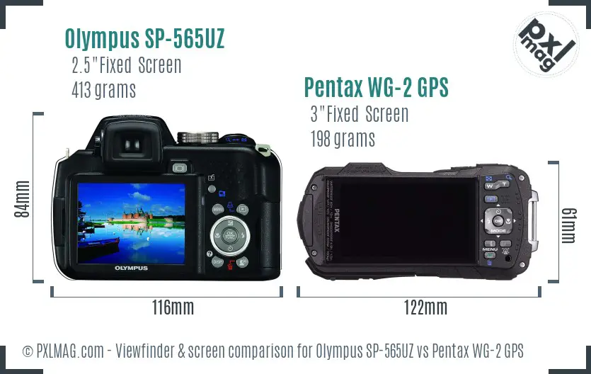 Olympus SP-565UZ vs Pentax WG-2 GPS Screen and Viewfinder comparison