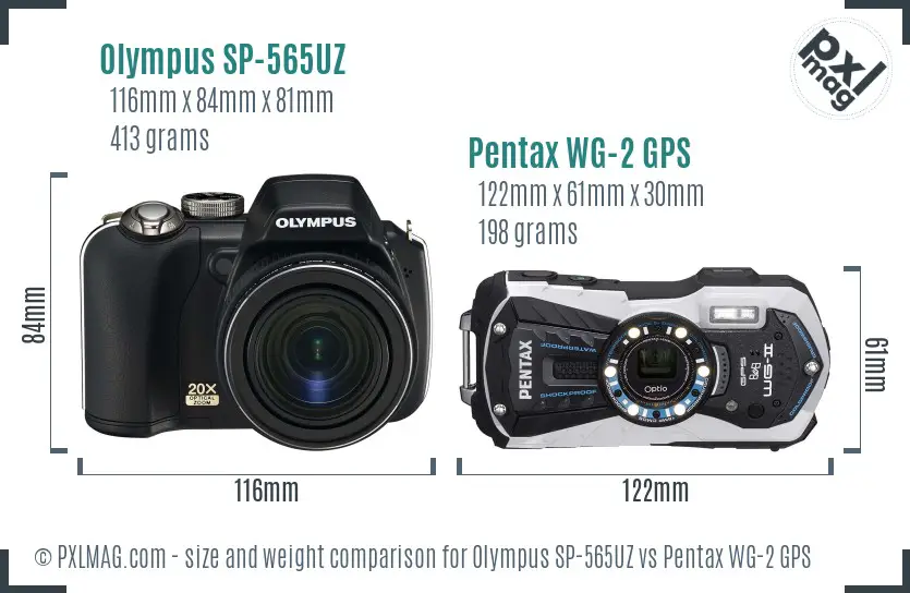 Olympus SP-565UZ vs Pentax WG-2 GPS size comparison