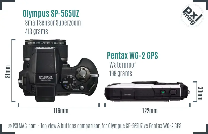 Olympus SP-565UZ vs Pentax WG-2 GPS top view buttons comparison