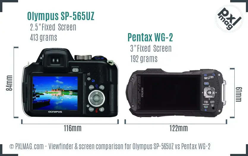 Olympus SP-565UZ vs Pentax WG-2 Screen and Viewfinder comparison
