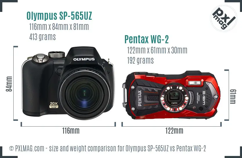 Olympus SP-565UZ vs Pentax WG-2 size comparison