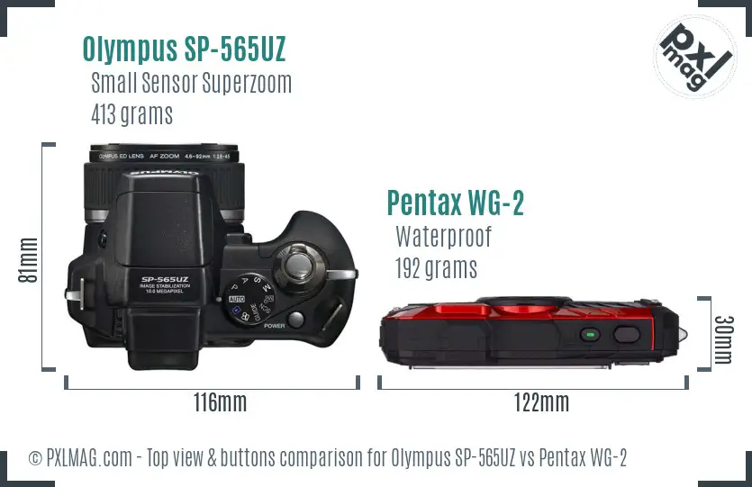 Olympus SP-565UZ vs Pentax WG-2 top view buttons comparison