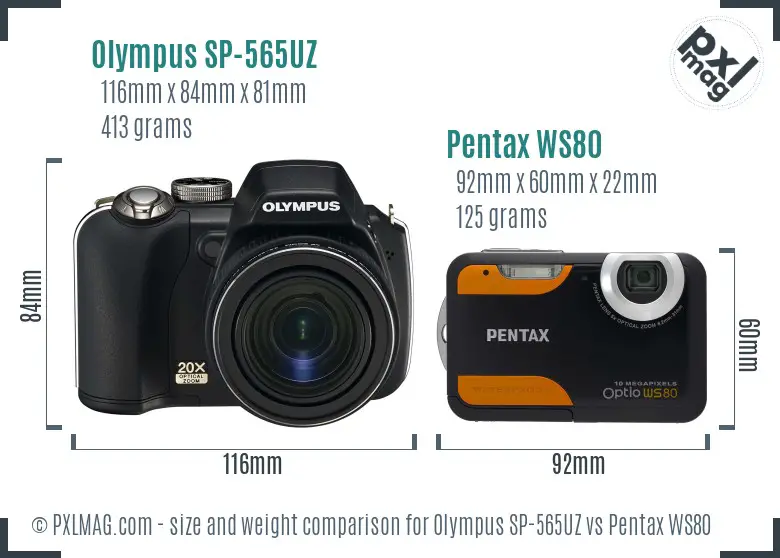 Olympus SP-565UZ vs Pentax WS80 size comparison