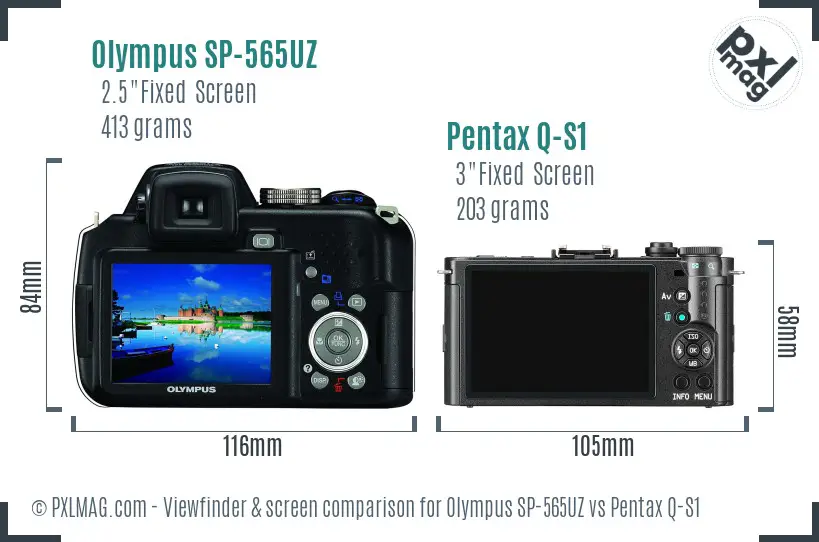 Olympus SP-565UZ vs Pentax Q-S1 Screen and Viewfinder comparison