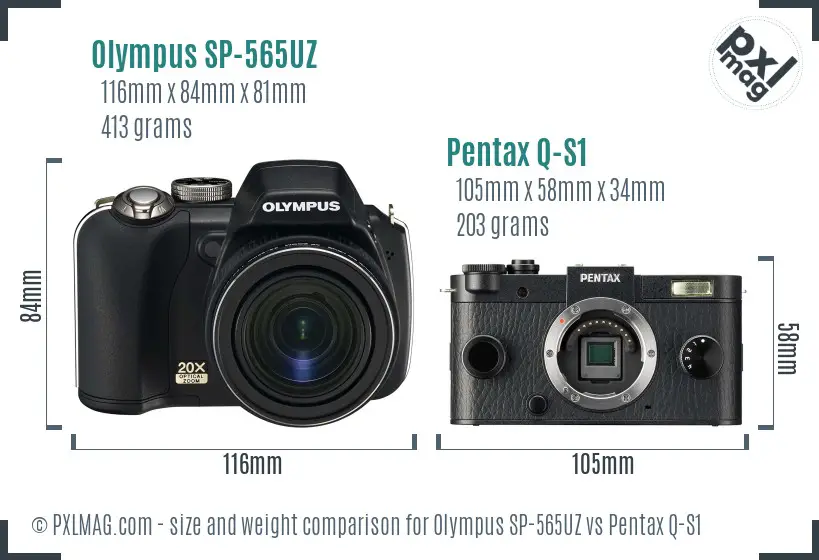Olympus SP-565UZ vs Pentax Q-S1 size comparison