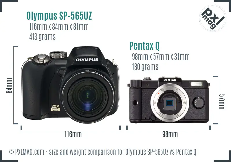 Olympus SP-565UZ vs Pentax Q size comparison