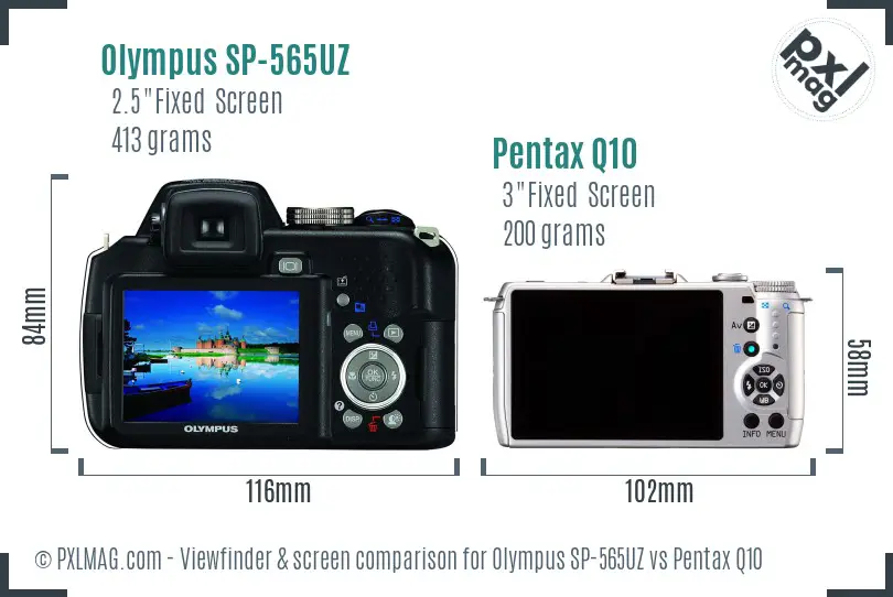 Olympus SP-565UZ vs Pentax Q10 Screen and Viewfinder comparison