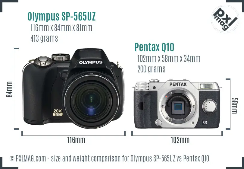 Olympus SP-565UZ vs Pentax Q10 size comparison