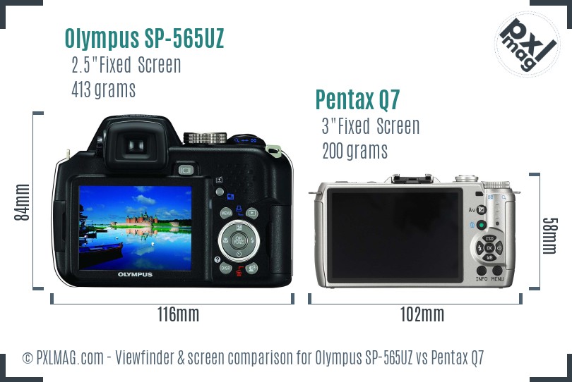 Olympus SP-565UZ vs Pentax Q7 Screen and Viewfinder comparison