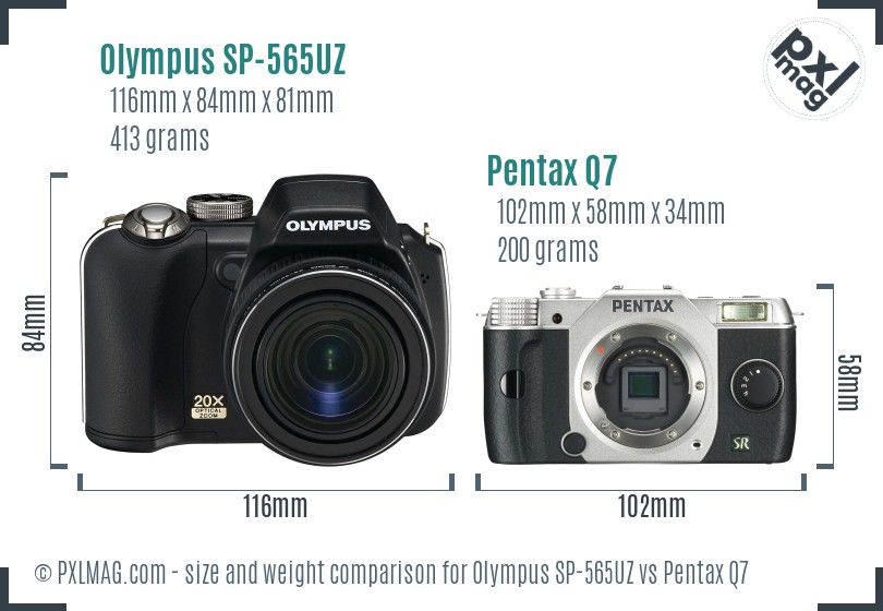 Olympus SP-565UZ vs Pentax Q7 size comparison