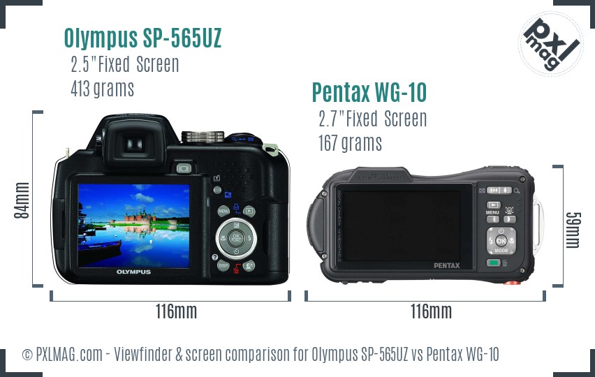 Olympus SP-565UZ vs Pentax WG-10 Screen and Viewfinder comparison