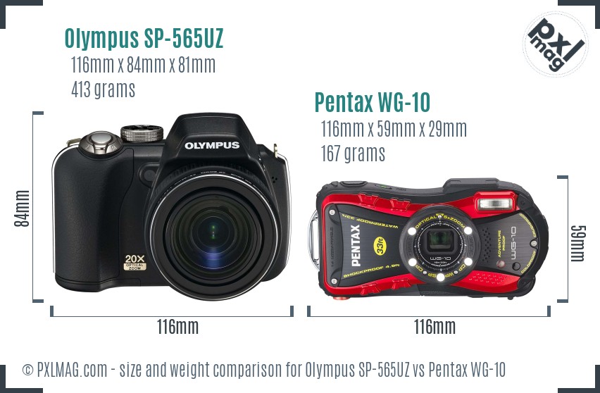 Olympus SP-565UZ vs Pentax WG-10 size comparison