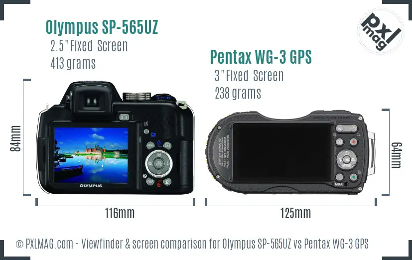Olympus SP-565UZ vs Pentax WG-3 GPS Screen and Viewfinder comparison