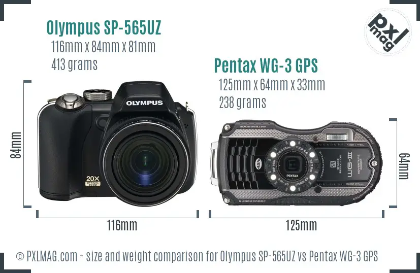 Olympus SP-565UZ vs Pentax WG-3 GPS size comparison