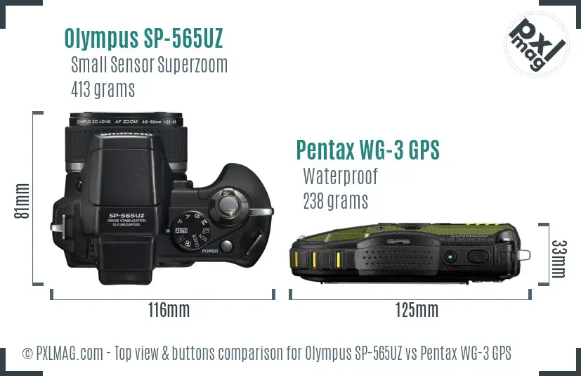 Olympus SP-565UZ vs Pentax WG-3 GPS top view buttons comparison