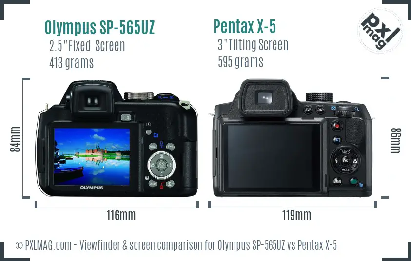Olympus SP-565UZ vs Pentax X-5 Screen and Viewfinder comparison