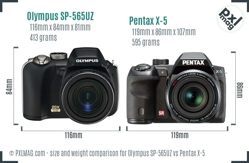 Olympus SP-565UZ vs Pentax X-5 size comparison