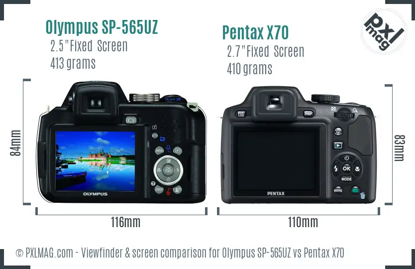 Olympus SP-565UZ vs Pentax X70 Screen and Viewfinder comparison