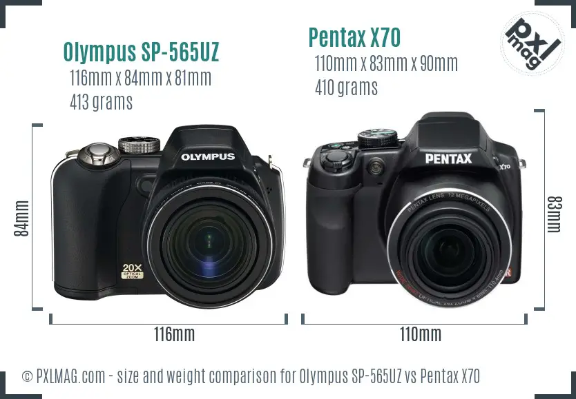 Olympus SP-565UZ vs Pentax X70 size comparison