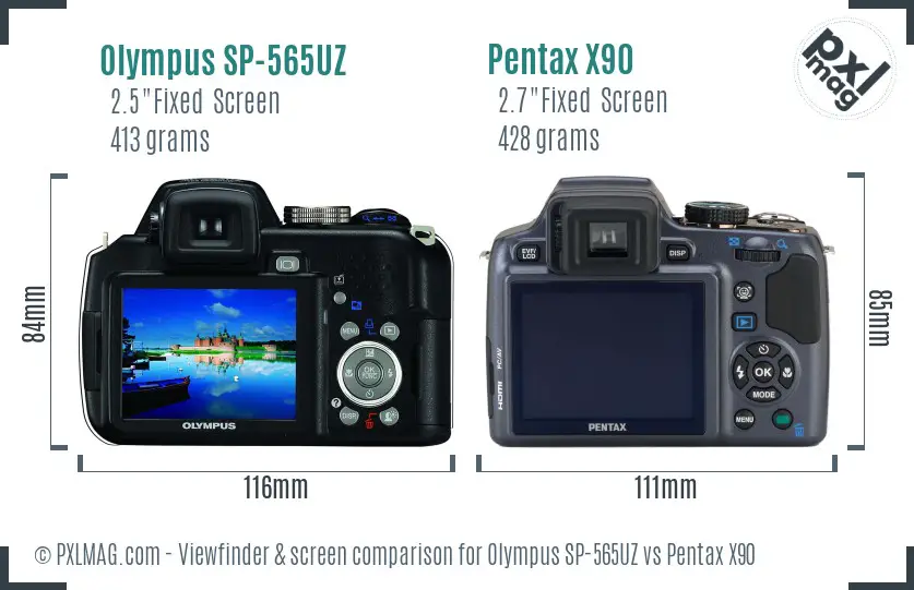 Olympus SP-565UZ vs Pentax X90 Screen and Viewfinder comparison
