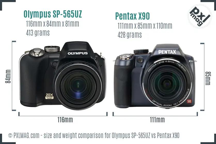 Olympus SP-565UZ vs Pentax X90 size comparison