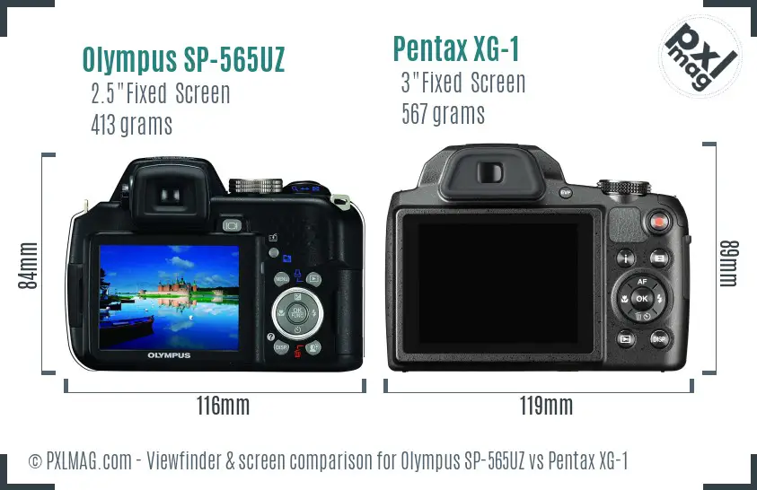 Olympus SP-565UZ vs Pentax XG-1 Screen and Viewfinder comparison