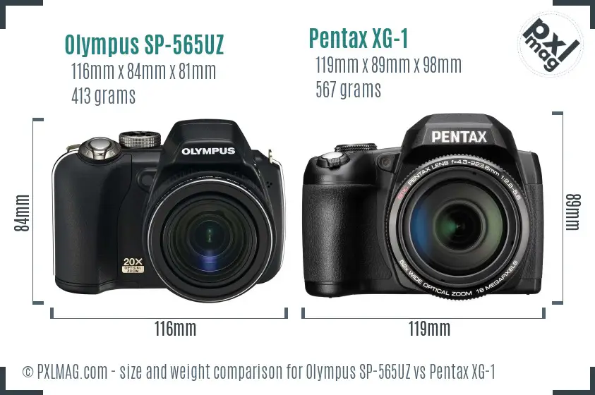 Olympus SP-565UZ vs Pentax XG-1 size comparison
