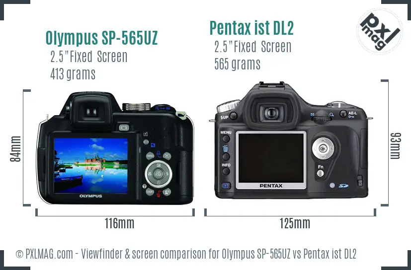Olympus SP-565UZ vs Pentax ist DL2 Screen and Viewfinder comparison