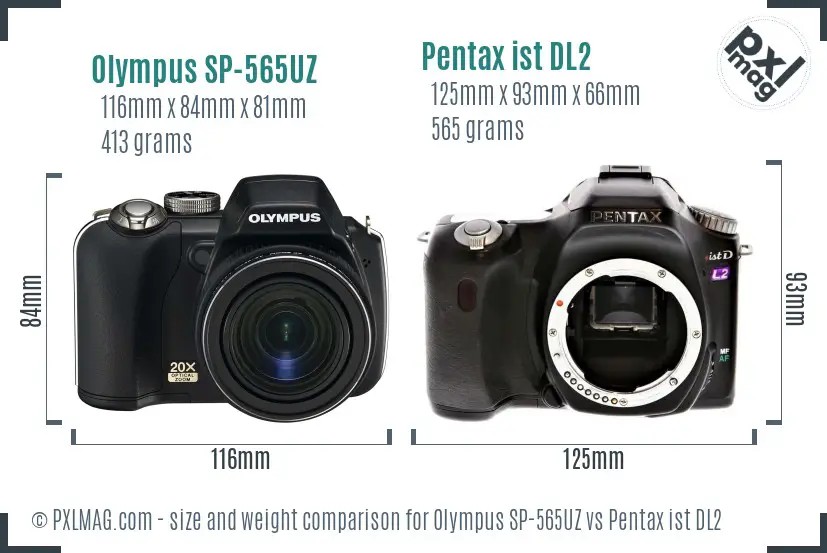 Olympus SP-565UZ vs Pentax ist DL2 size comparison