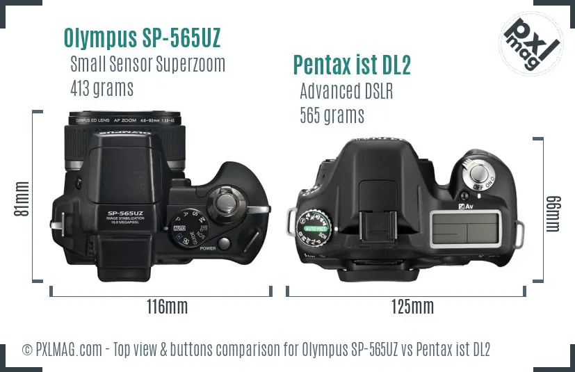 Olympus SP-565UZ vs Pentax ist DL2 top view buttons comparison