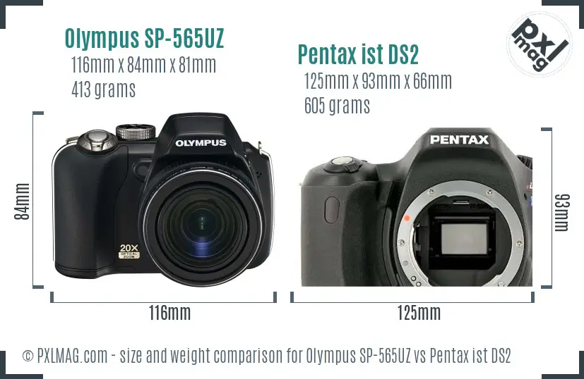 Olympus SP-565UZ vs Pentax ist DS2 size comparison
