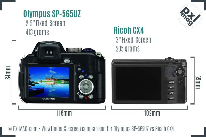 Olympus SP-565UZ vs Ricoh CX4 Screen and Viewfinder comparison Olympus SP-565UZ vs Ricoh CX4 Screen and Viewfinder comparison