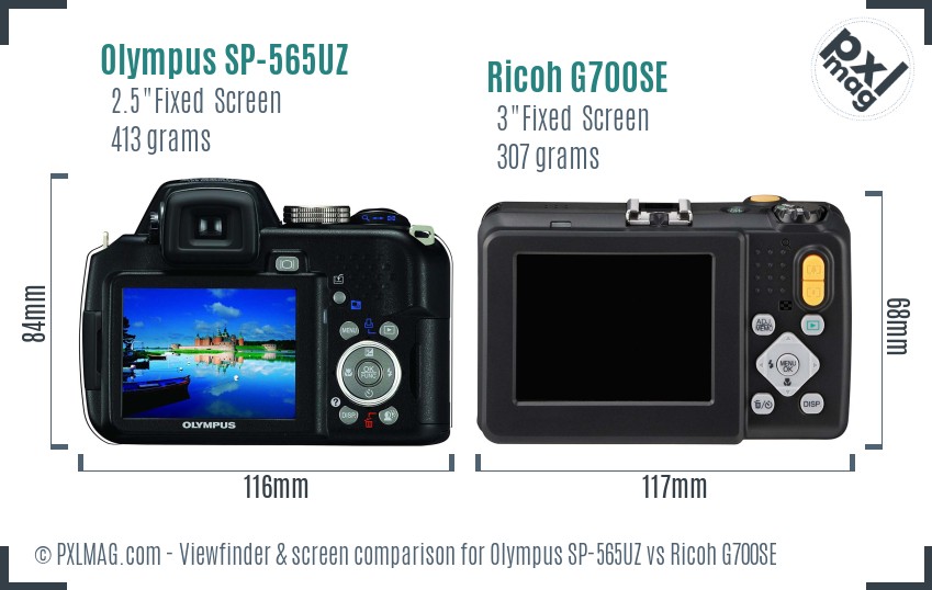 Olympus SP-565UZ vs Ricoh G700SE Screen and Viewfinder comparison