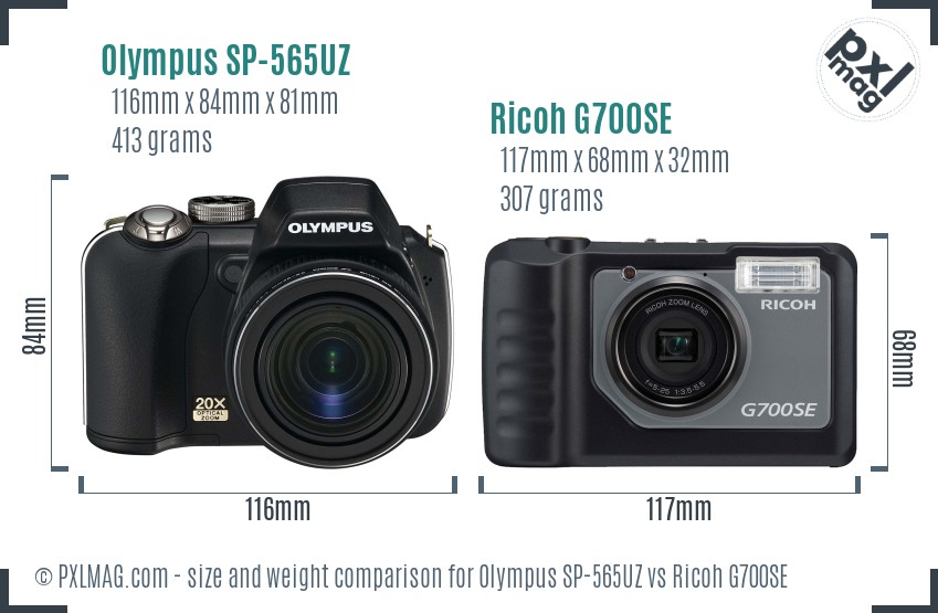 Olympus SP-565UZ vs Ricoh G700SE size comparison