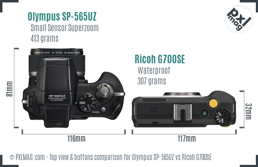 Olympus SP-565UZ vs Ricoh G700SE top view buttons comparison